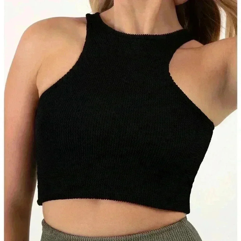 Bloch Crinkle Racer Tank black size XS